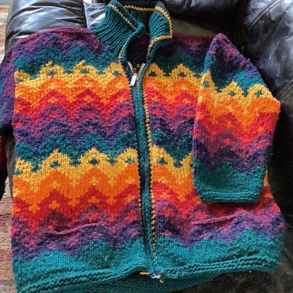 🐑 100% Wool Knit Cardigan Sweater OOAK EUC  Sz L-XL Norwegian Design - Picture 10 of 16